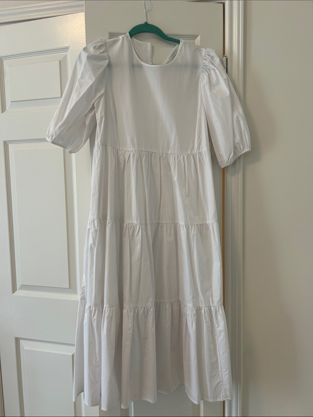 White Tiered Puff Sleeve Midi Dress